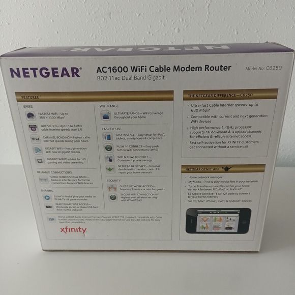 NETGEAR AC1600 WiFi 802.11ac Dual Band Gigabit Cable Modem Router Combo C6250 - Picture 3 of 5